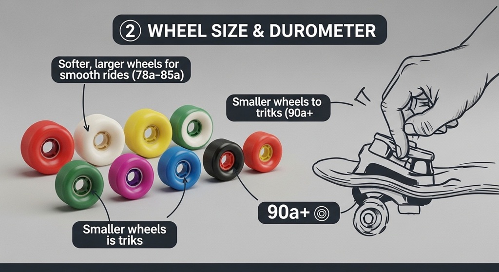 Comparison of cruiser board and standard skateboard deck size