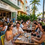 Locals and visitors enjoying specialty coffee at a popular Miami Beach café in 2026