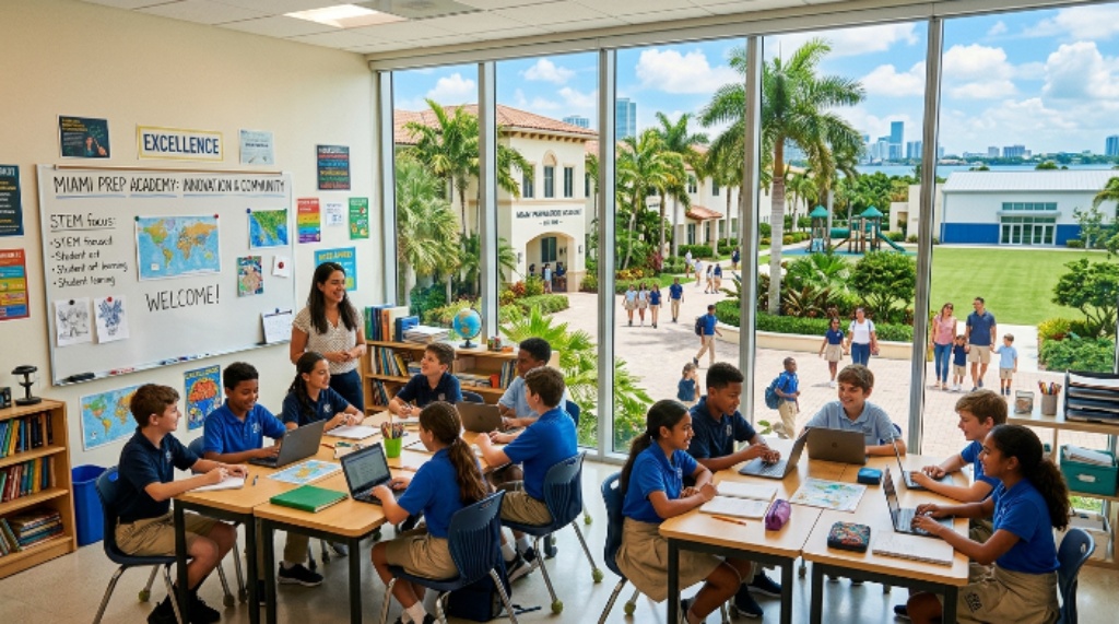 Classroom and school campus representing the best schools in Miami for students and families