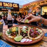 Colorful street tacos served at a popular Miami taco restaurant with fresh toppings and salsa